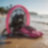 Vibrant watersport gear displayed on a sunny beach