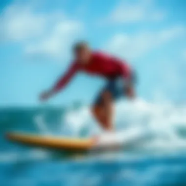 Surfer in Action on Shark Deterrent Surfboard Surfer using shark deterrent surfboard in action