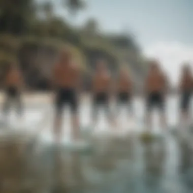 Group of surfers engaged in a camp training session