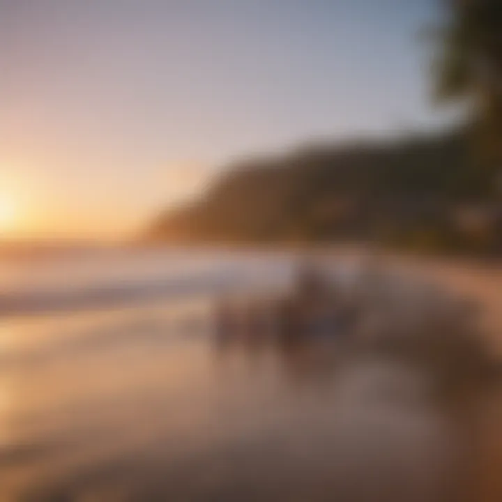 A sunset view at a surf camp with communal activities