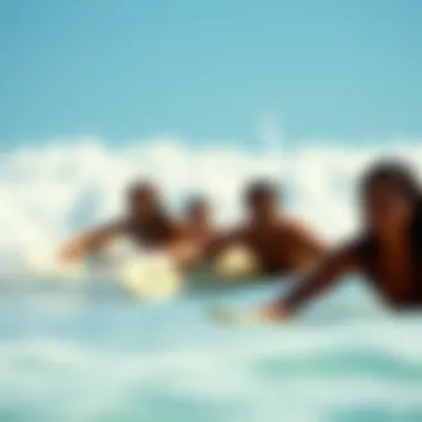 Group of surfers enjoying a wave pool session
