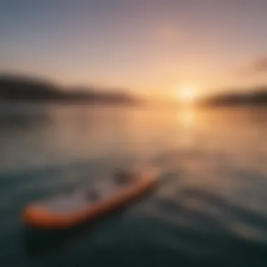 A scenic sunset backdrop featuring an electric foil board in action