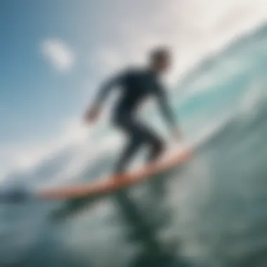 Illustration of a surfer using fins in action