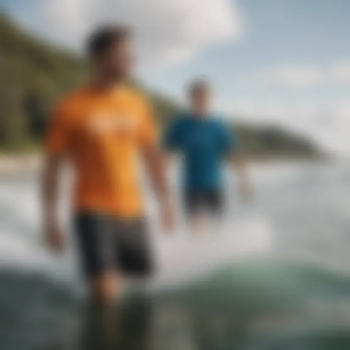 Watersport enthusiasts wearing Billabong apparel on the beach