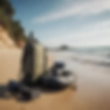 Eco-friendly gear displayed on a sandy beach