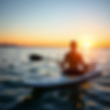 Finding Inner Peace An individual meditating on a paddleboard amidst serene surroundings
