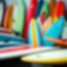 A vibrant array of fun surfboards showcasing diverse shapes and colors