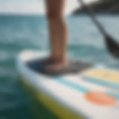 Close-up of paddleboard sail equipment on the water