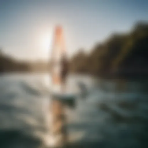 Dynamic paddleboarding with a sail on a sunny day