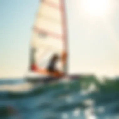 A practitioner demonstrating advanced sailboarding techniques on a sunny day