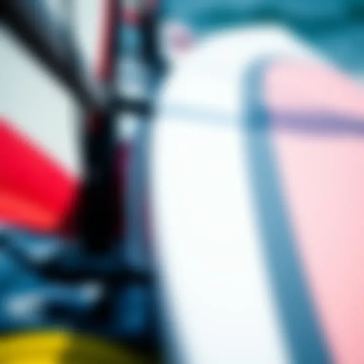 Close-up of sailboarding equipment showcasing the board and sail