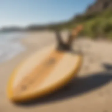 A slingshot surfboard on a sunny beach