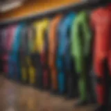 A range of Xcel wetsuits displayed in vibrant colors and designs