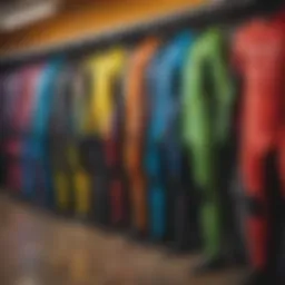 A range of Xcel wetsuits displayed in vibrant colors and designs