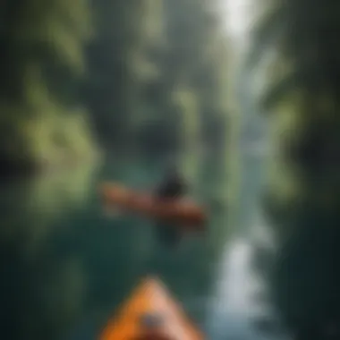 A serene scene of kayaking in a tranquil lake