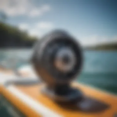 Close-up of a jet motor mechanism integrated into a paddle board.