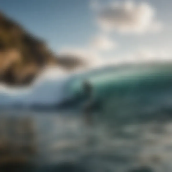 Surfboard with cold water surf wax and ocean waves in the background