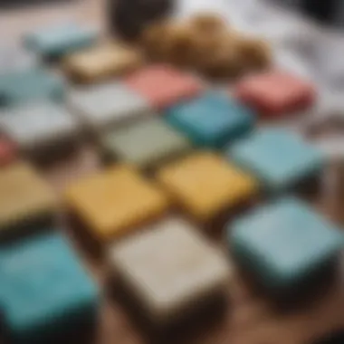 Different types of cold water surf wax displayed on a table