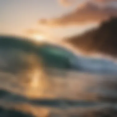 Surfers Embracing the Waves Surfers riding powerful waves against a vibrant sunset.