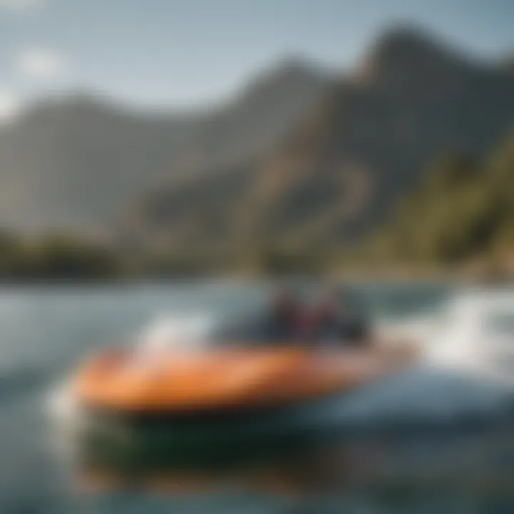 A serene watersport scene, featuring individuals utilizing viper fins in a picturesque setting.