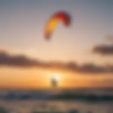 Group of kiteboarders enjoying a sunset session with the Ocean Rodeo Flite kites.