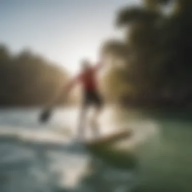 Paddleboarder in Mid-Air Ollie Stand-up paddleboarder catching air with an ollie