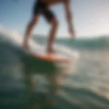 Close-up of a surfboard during an ollie maneuver