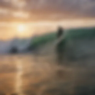 Riding the Waves at Sunset Surfers riding powerful waves during sunset