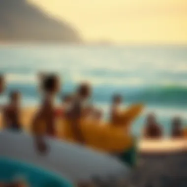 Surfing Community Gathering A vibrant surfing community gathering by the ocean