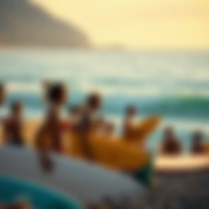 Surfing Community Gathering A vibrant surfing community gathering by the ocean