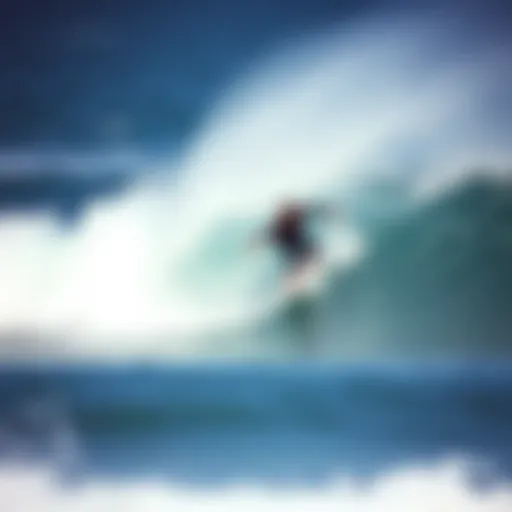 Surfer Riding the Wave A surfer navigating a challenging wave