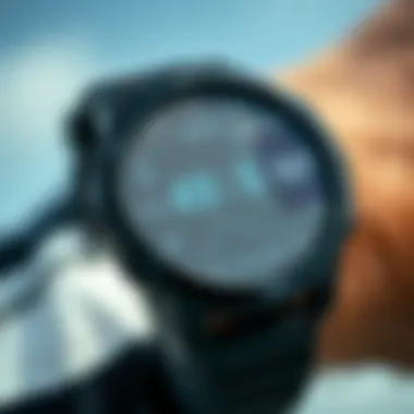 Close-up of a surf GPS watch displaying performance metrics