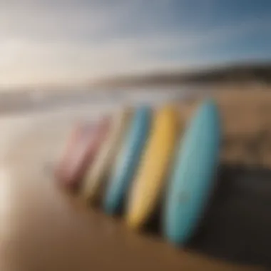 Colorful surfboards lining the sandy beach in Pichilemu