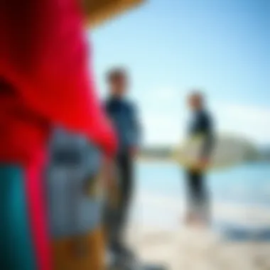 Surfers using a key lock box at the beach