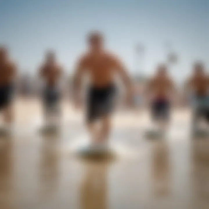 Group of enthusiasts participating in a skim boarding event