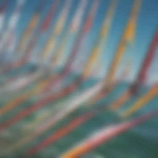 Diverse windsurfing sails displayed in a vibrant array of colors
