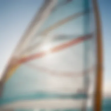 Close-up view of a windsurfing sail showcasing its intricate design and technology