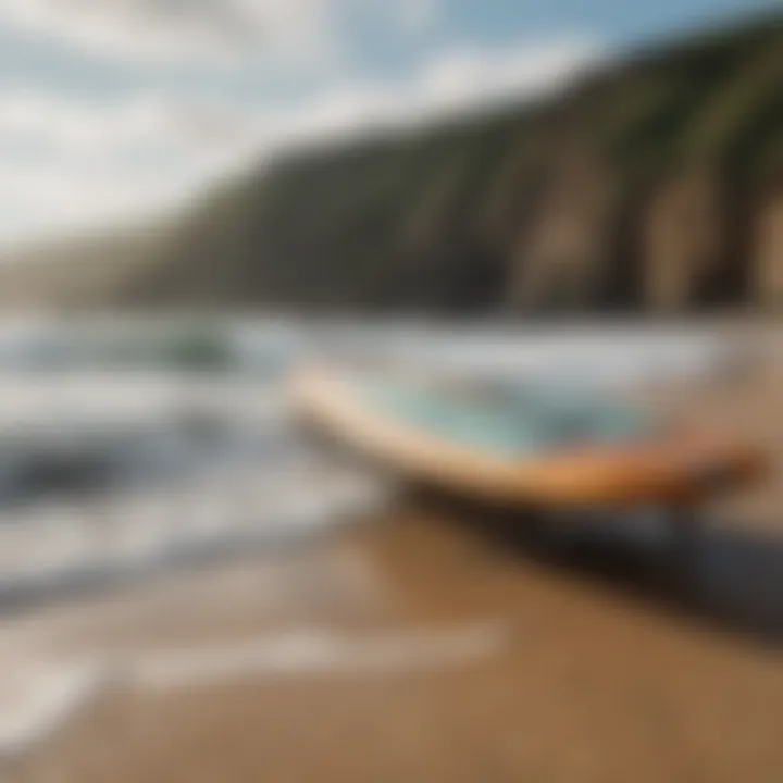 Thurso surf board on a beach with waves