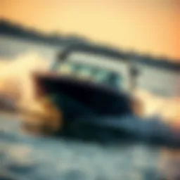 Sleek wakeboard boat cutting through the water