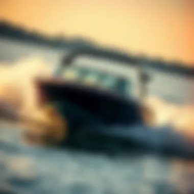 Dynamic performance of a wakeboard boat Sleek wakeboard boat cutting through the water