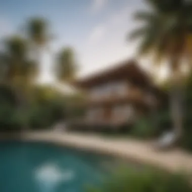 Serene Beachfront Escape A picturesque tropical villa shack nestled among palm trees by the serene beach.