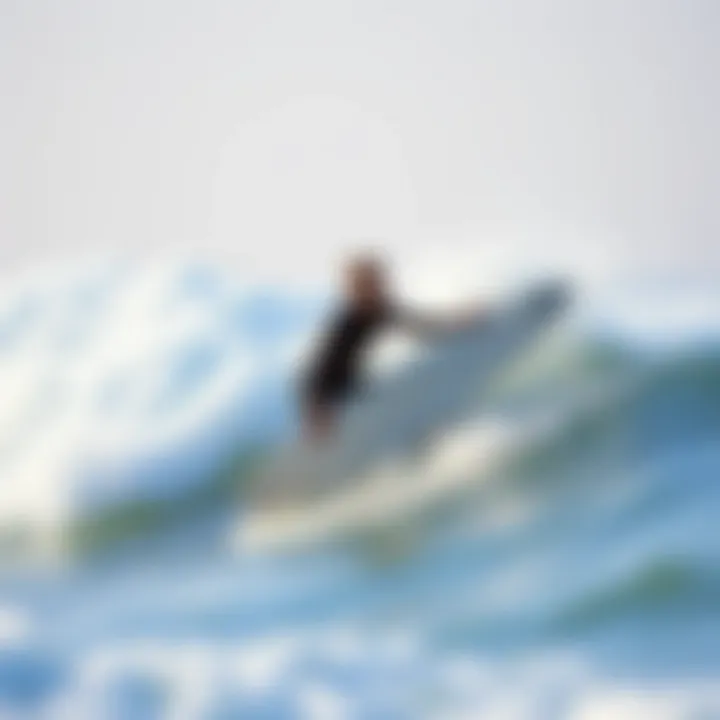 A surfer enjoying the waves with a second-hand surfboard, illustrating the joy of sustainable surfing.