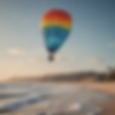 A scenic beach setting perfect for kiting, with a 12m kite ready for launch