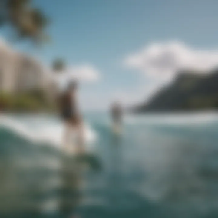 A group of surfers enjoying the waves