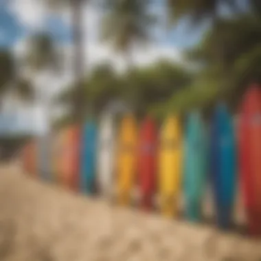 Surfboards lined up on Waikiki beach