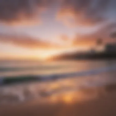 Sunset view from the shore of Waikiki beach