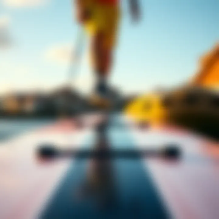 Detailed View of Fiberglass Skimboard A close-up of a fiberglass skimboard showcasing its sleek design and materials