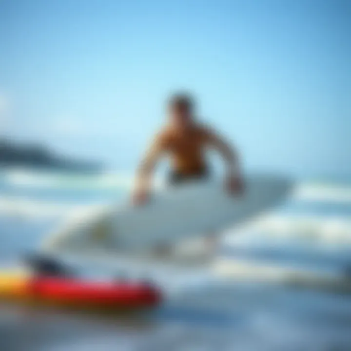 Testing Skimboards on the Beach An enthusiastic individual trying out different skimboards on the beach