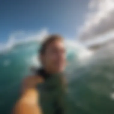 Close-up of GoPro footage demonstrating immersive surf experience