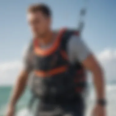 Dynamic Use of Kite Impact Vest Dynamic view of a kite impact vest in use during kiteboarding.